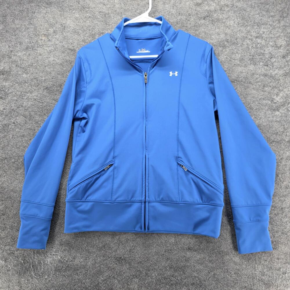 Under Armour Jacket Womens M Blue Track Jacket Full Zip Thumbholes Stretch